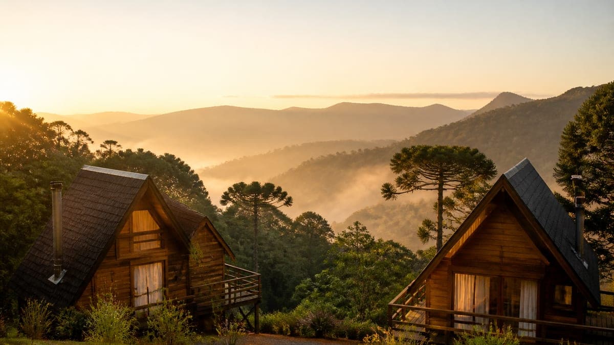 Chalés em paisagem montanhosa — comparação de sistemas de gestão